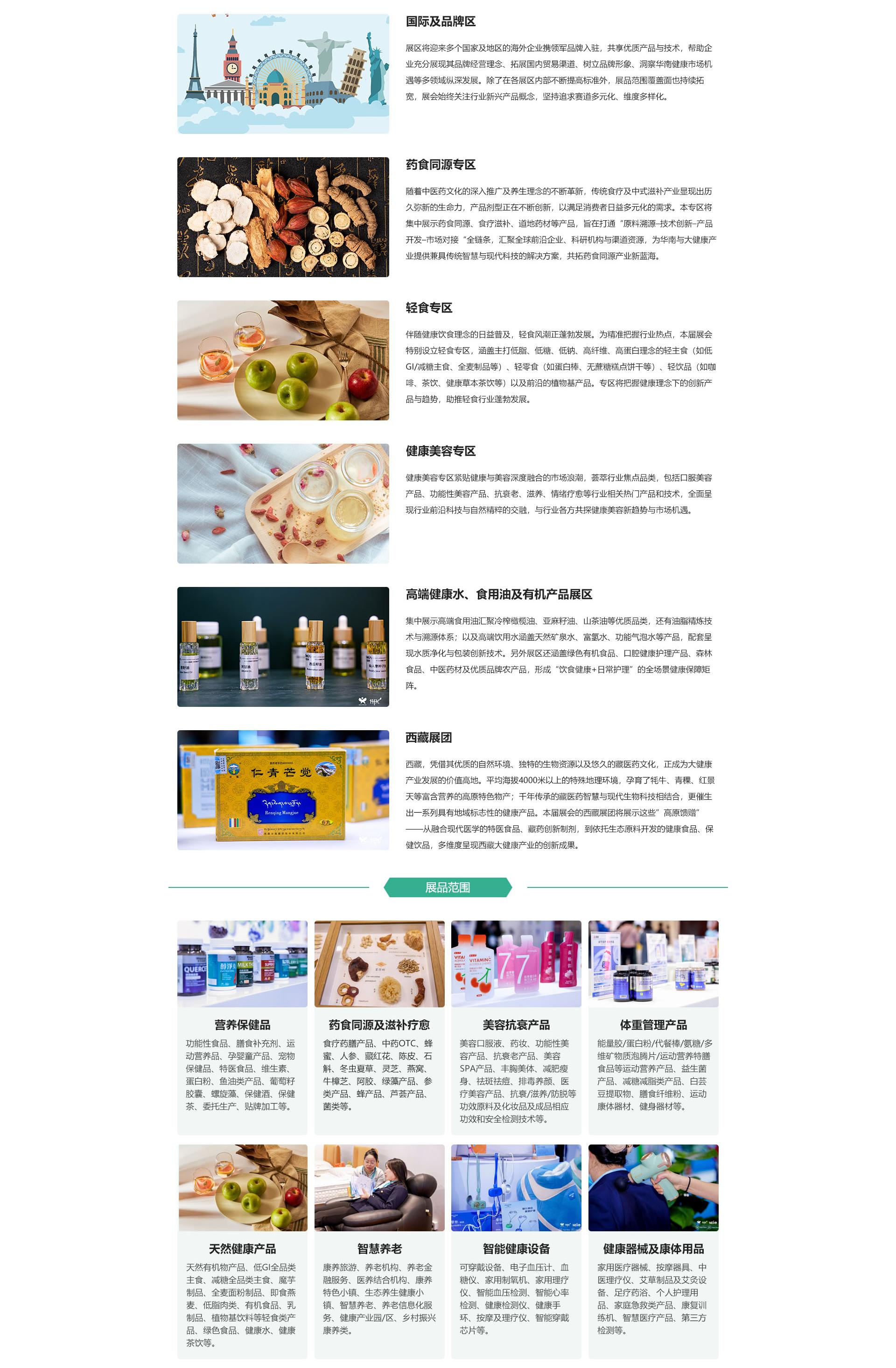 HNC2025深圳营养展展品范围展区