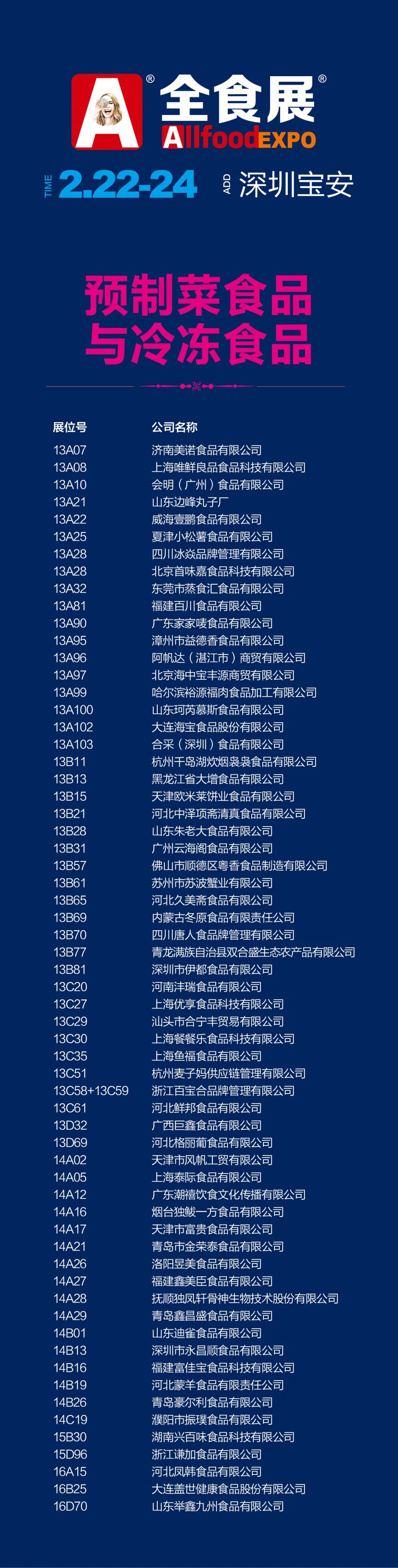 2023全食展冻品预制菜展商名录（部分）